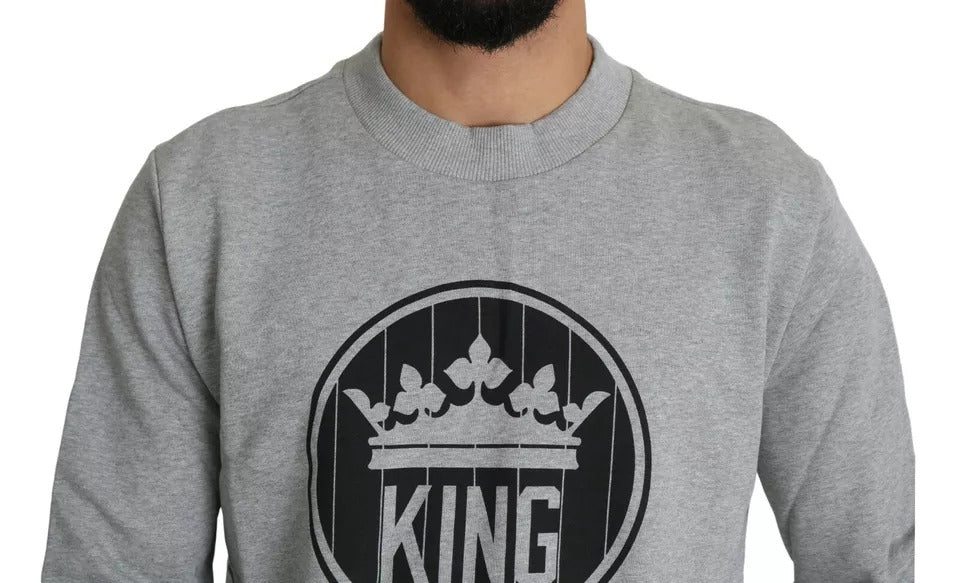 Dolce & Gabbana Grauer Crown King Print Baumwollpullover