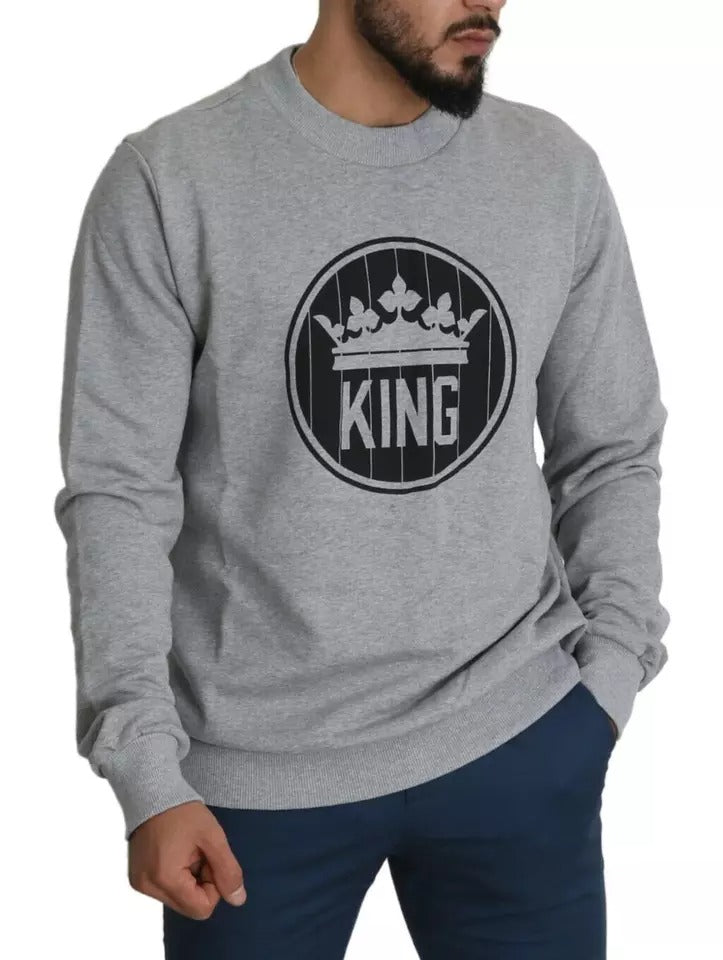 Dolce & Gabbana Grauer Crown King Print Baumwollpullover