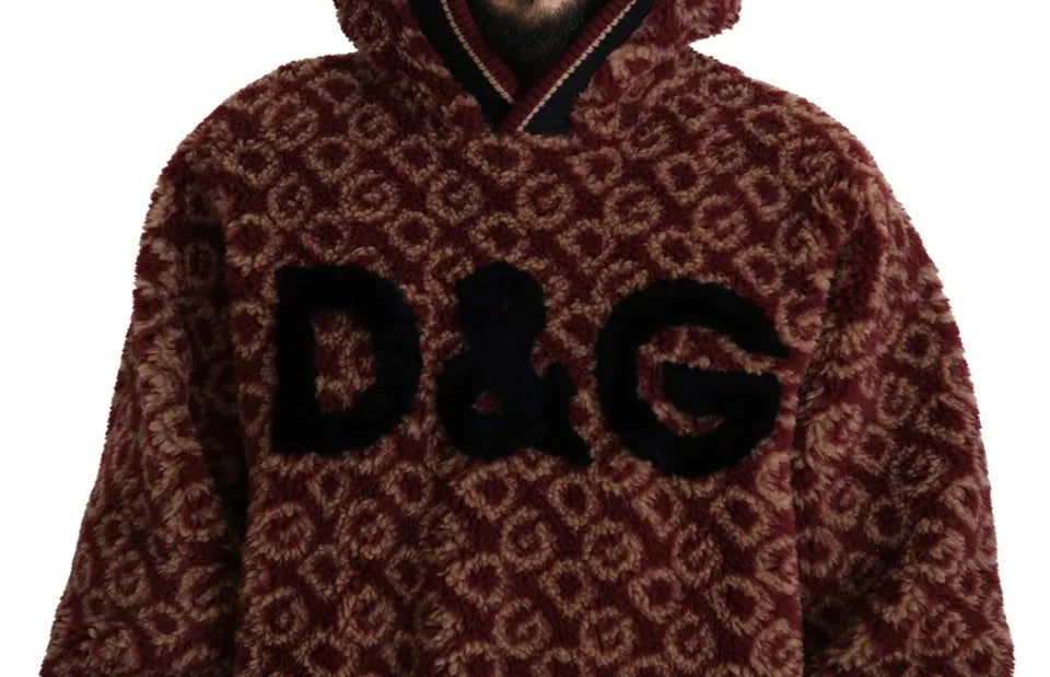 Dolce & Gabbana Rot-Beige Wollpullover mit Kapuze in Übergröße