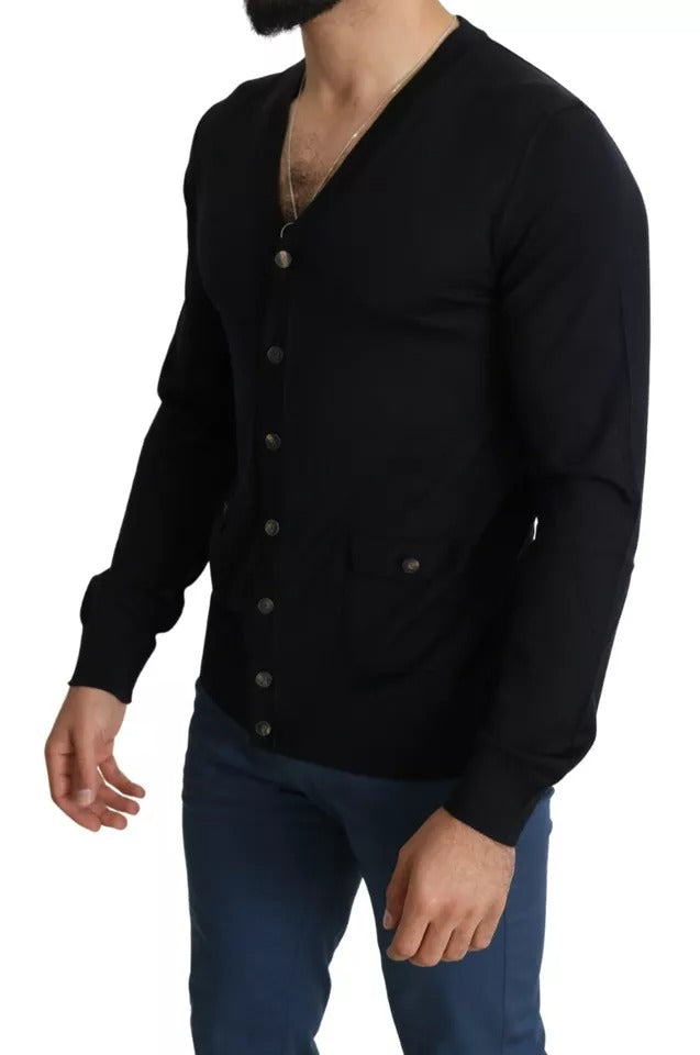 Dolce & Gabbana Schwarzer Wollpullover mit Knopfleiste für Männer Cardigan Sweater