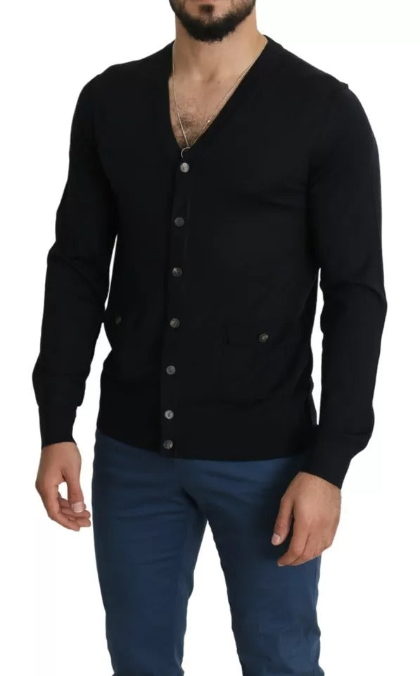 Dolce & Gabbana Schwarzer Wollpullover mit Knopfleiste für Männer Cardigan Sweater