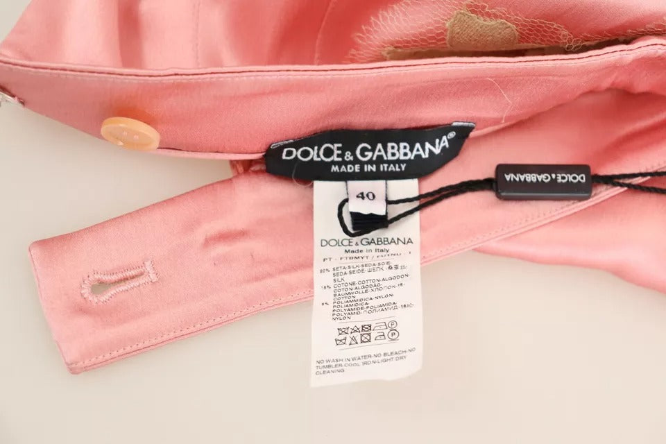 Dolce & Gabbana Pink Lace Trimmed Silk Satin Wide Legs Pants