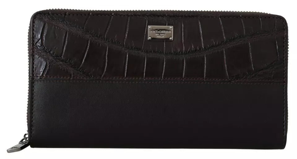 Dolce & Gabbana Braunes Exotenleder Zip Around Continental Clutch Geldbörse