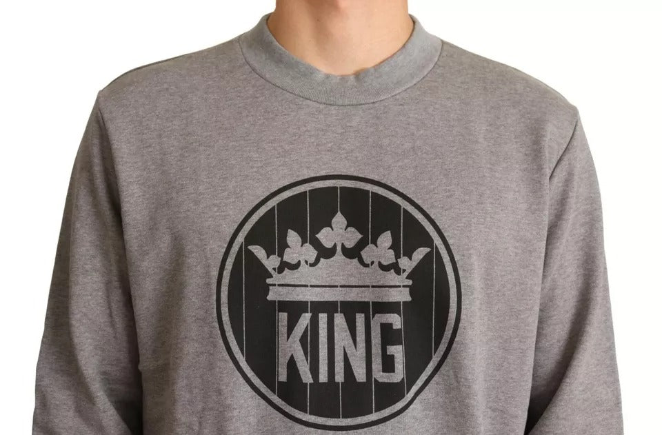 Dolce & Gabbana Grauer Crown King Pullover aus Baumwolle