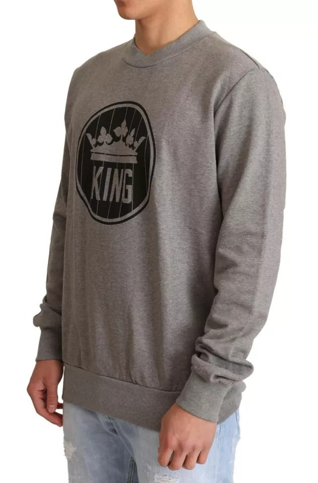 Dolce & Gabbana Grauer Crown King Pullover aus Baumwolle