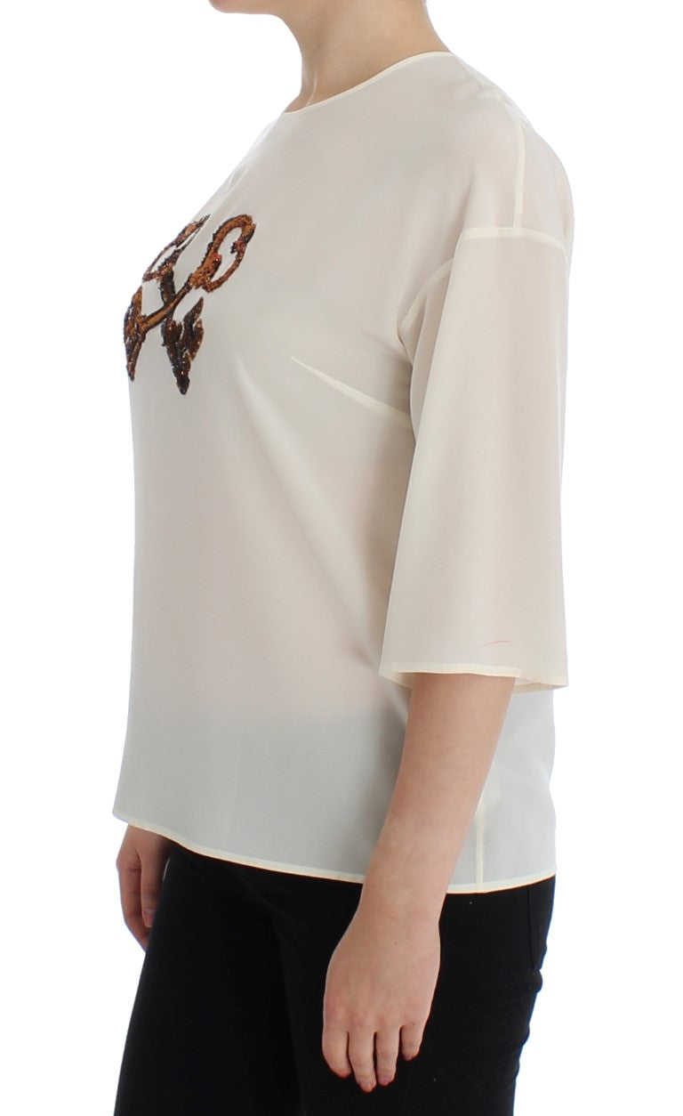 Dolce &amp; Gabbana ivory silk blouse top with sequins