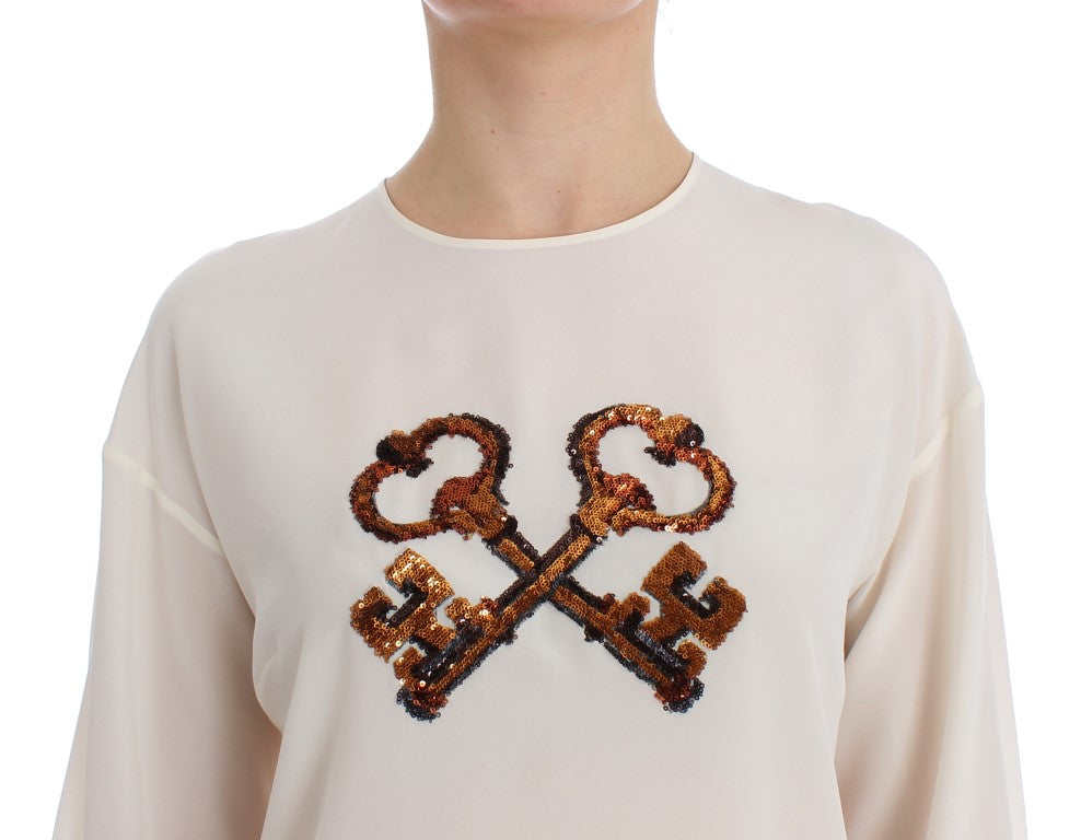 Dolce &amp; Gabbana ivory silk blouse top with sequins