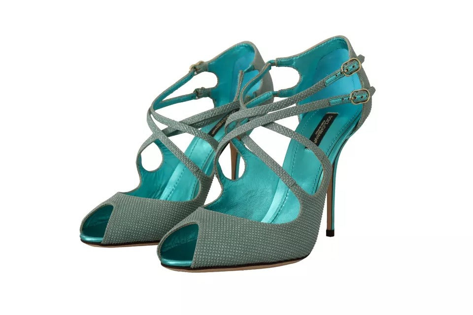 Dolce & Gabbana Blau Glittered Riemchen Heels Sandalen Schuhe