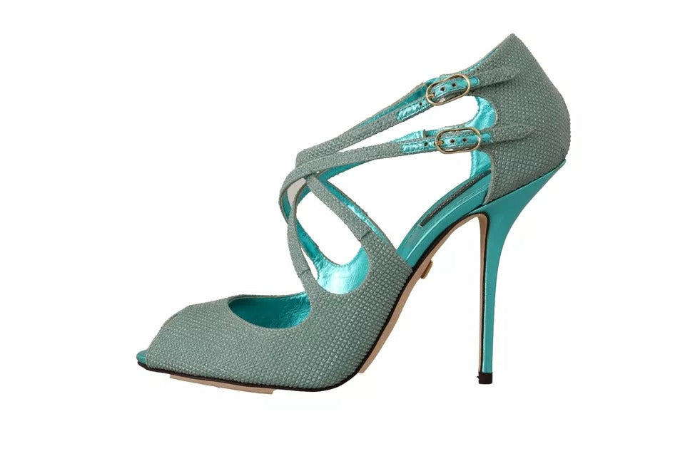 Dolce & Gabbana Blau Glittered Riemchen Heels Sandalen Schuhe