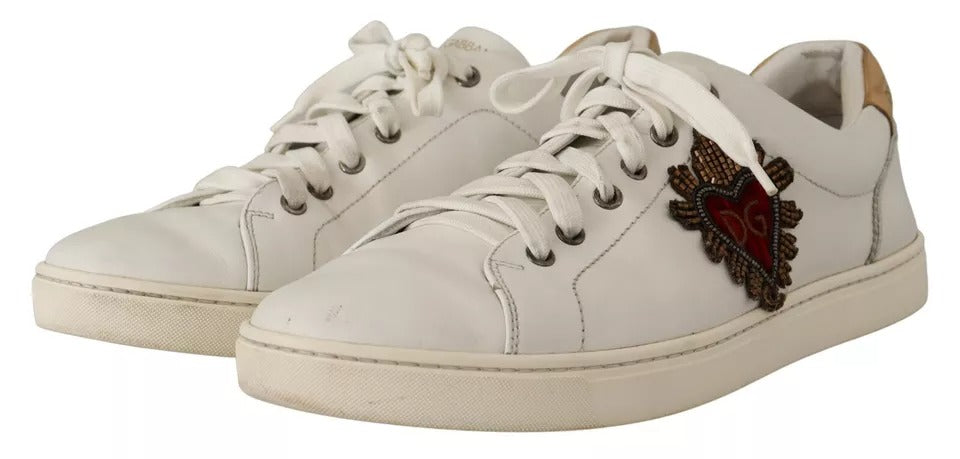 Dolce & Gabbana Weiß Leder Herz Low Top Casual Turnschuhe Schuhe