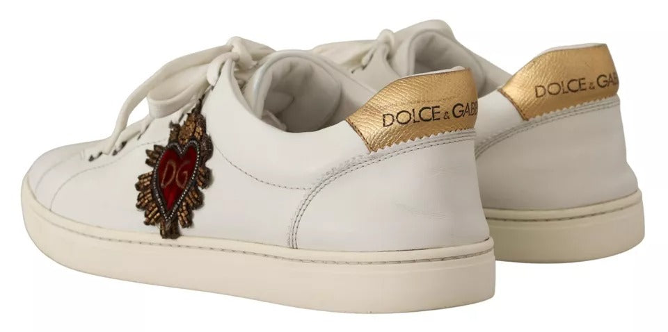 Dolce & Gabbana Weiß Leder Herz Low Top Casual Turnschuhe Schuhe