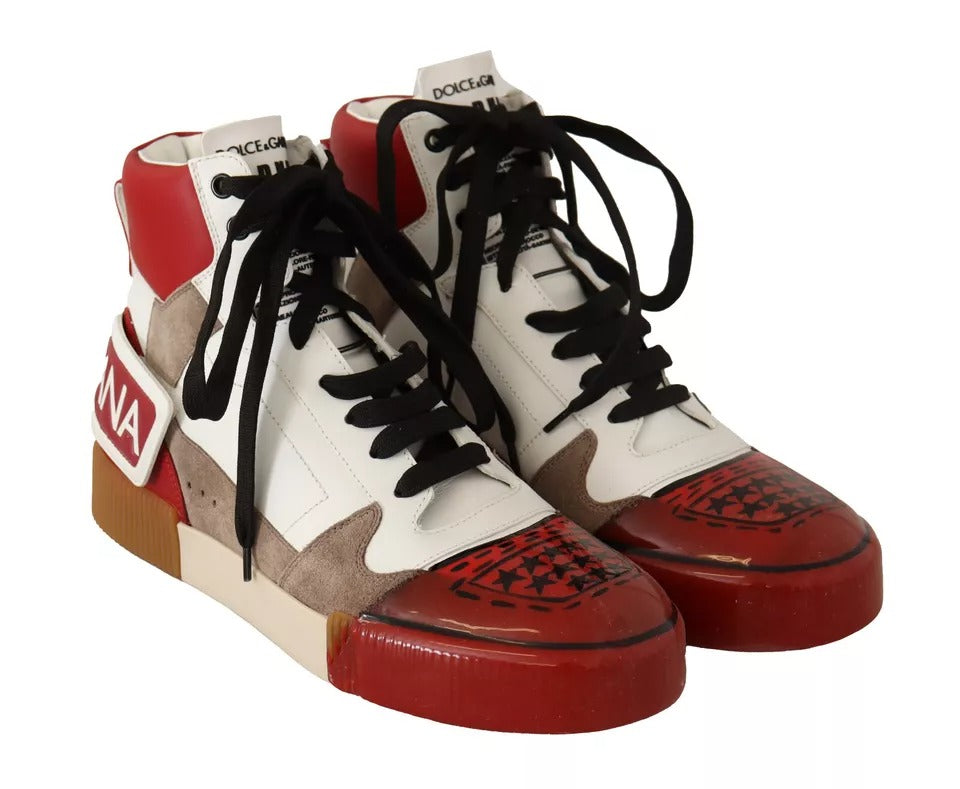 Dolce & Gabbana Rot Weiß Beige Leder High Tops Turnschuhe Schuhe