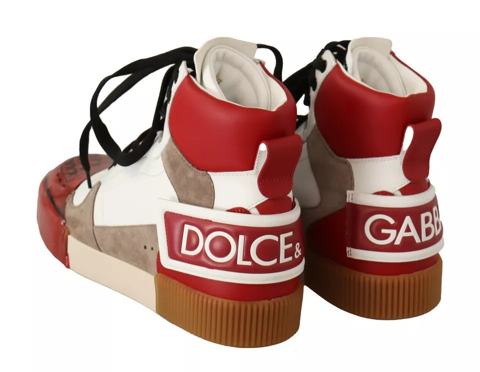 Dolce & Gabbana Rot Weiß Beige Leder High Tops Turnschuhe Schuhe