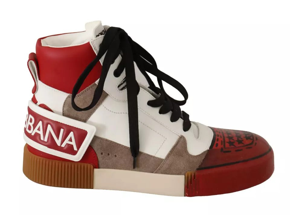 Dolce & Gabbana Rot Weiß Beige Leder High Tops Turnschuhe Schuhe