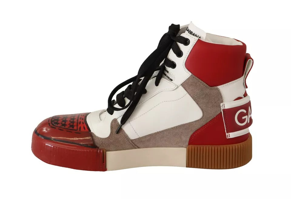 Dolce & Gabbana Rot Weiß Beige Leder High Tops Turnschuhe Schuhe