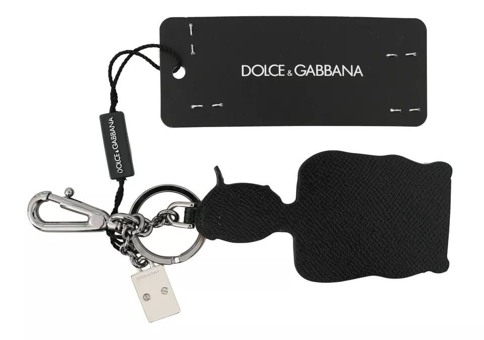 Dolce & Gabbana Schwarzes Leder Fischer Logo Abzeichen Schlüsselanhänger Schlüsselanhänger