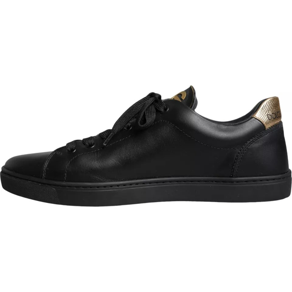 Dolce & Gabbana Schwarzes Leder Herz Low Top Sneaker Schuhe