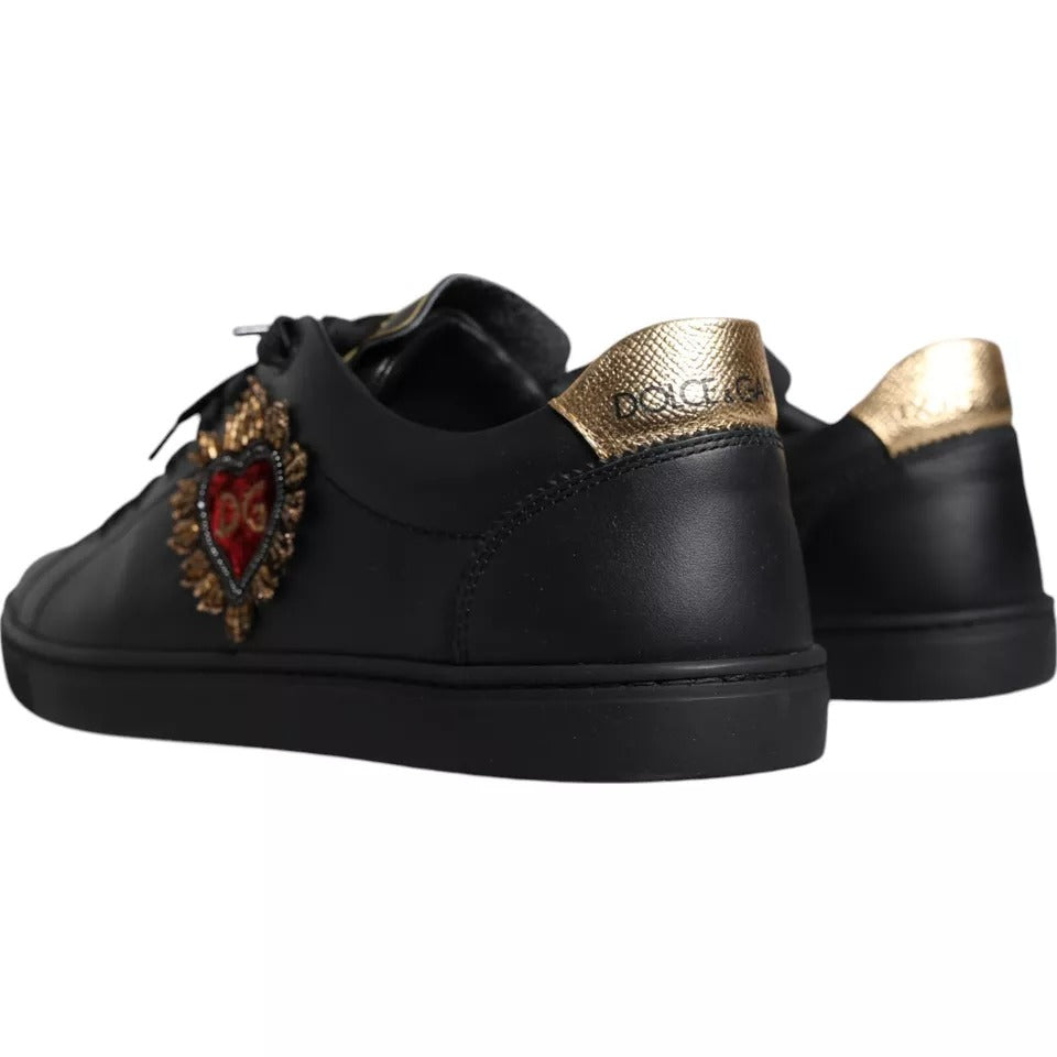 Dolce & Gabbana Schwarzes Leder Herz Low Top Sneaker Schuhe