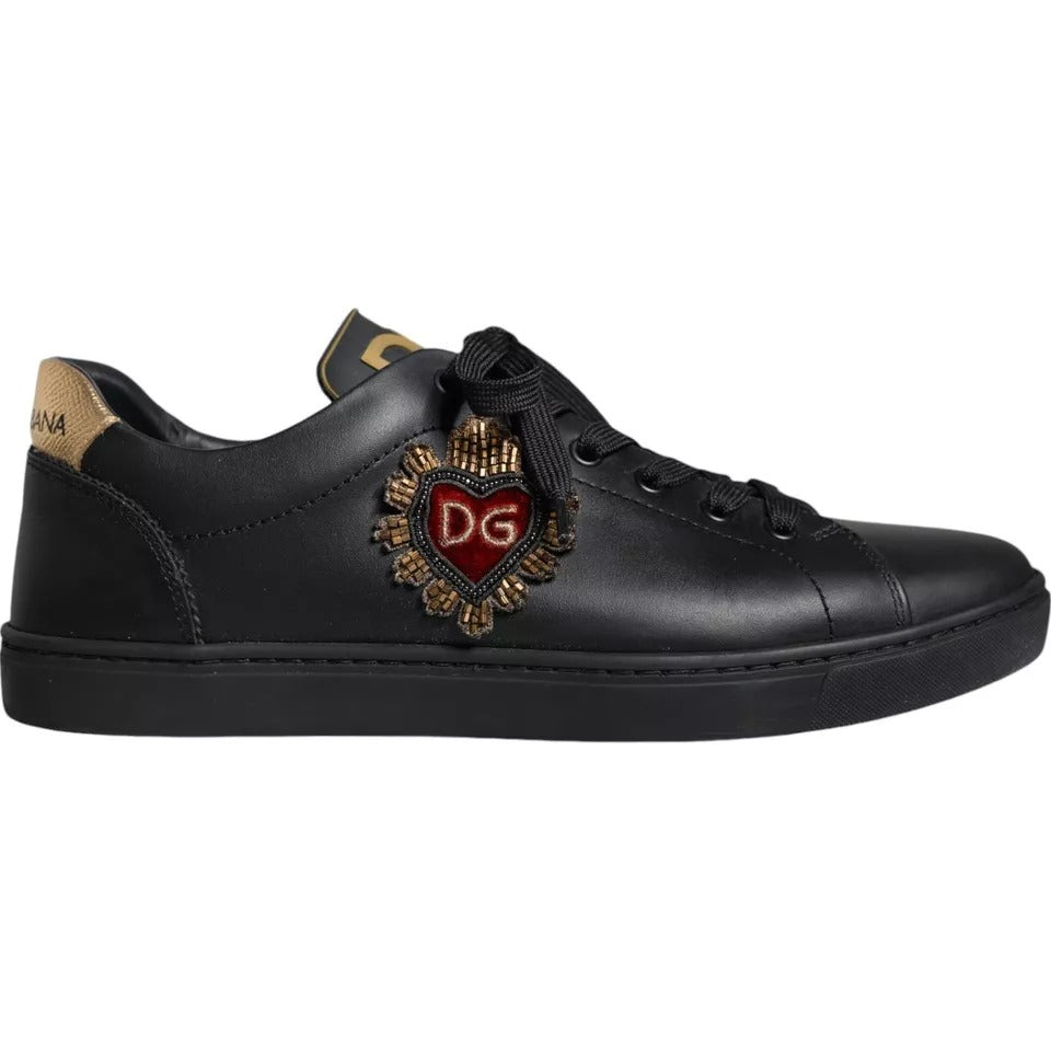 Dolce & Gabbana Schwarzes Leder Herz Low Top Sneaker Schuhe