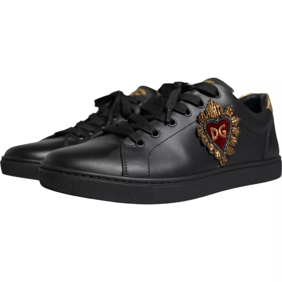 Dolce & Gabbana Schwarzes Leder Herz Low Top Sneaker Schuhe