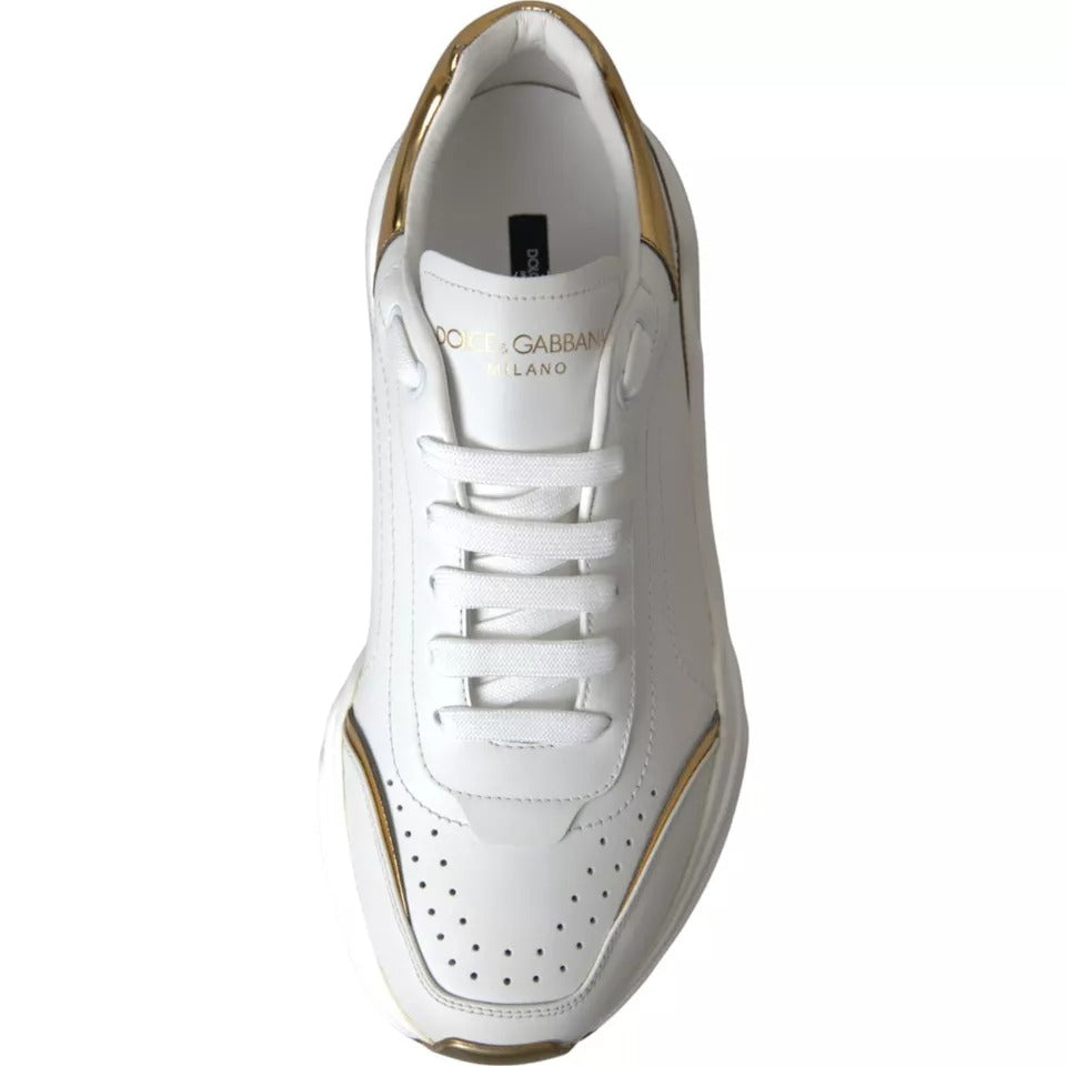 Dolce & Gabbana Weiß Gold DAYMASTER Leder Turnschuhe Männer Schuhe