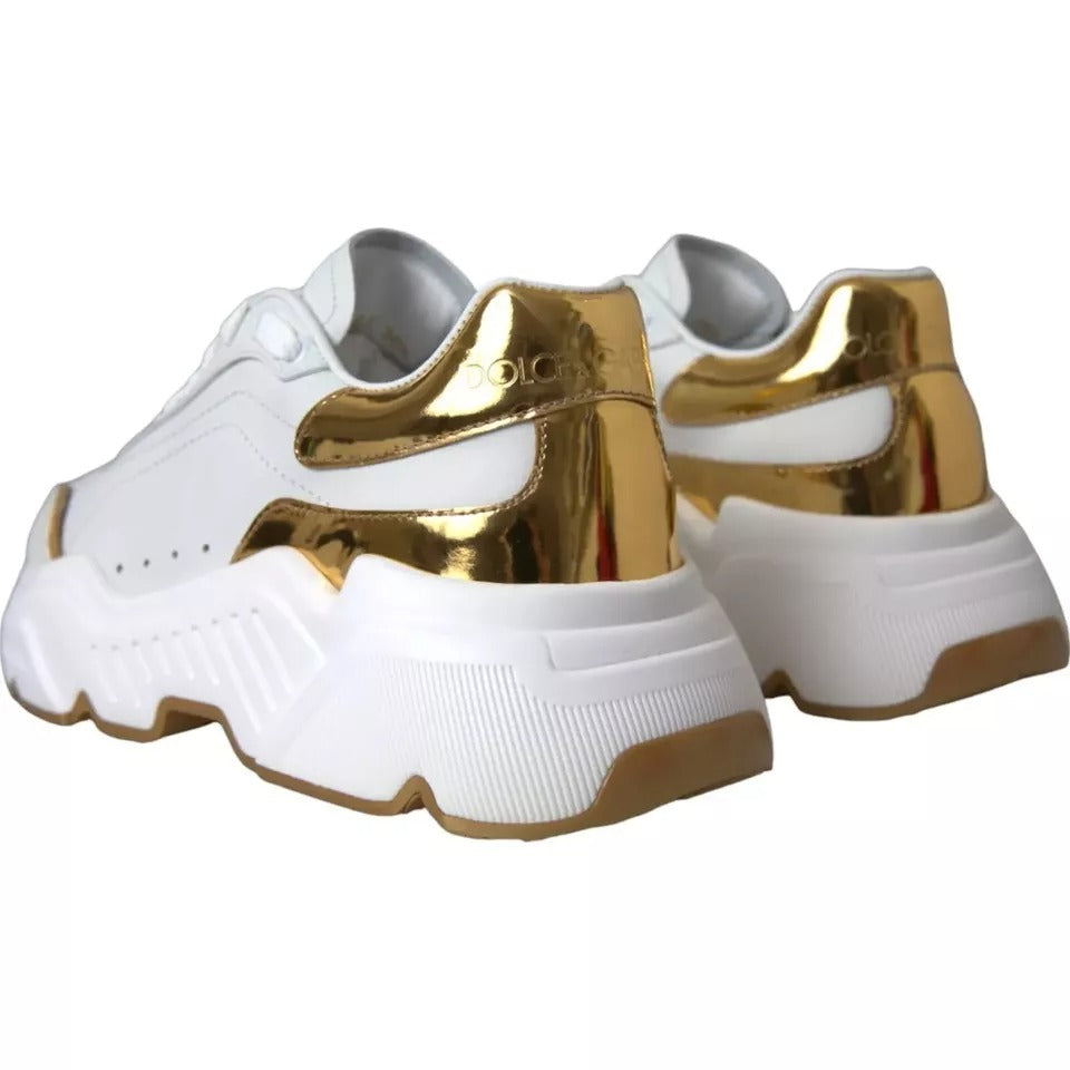 Dolce & Gabbana Weiß Gold DAYMASTER Leder Turnschuhe Männer Schuhe