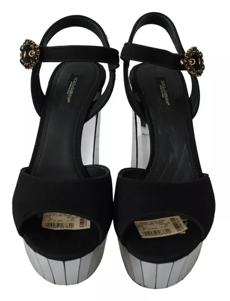 Dolce & Gabbana Schwarze Kristalle Riemchensandalen Schuhe