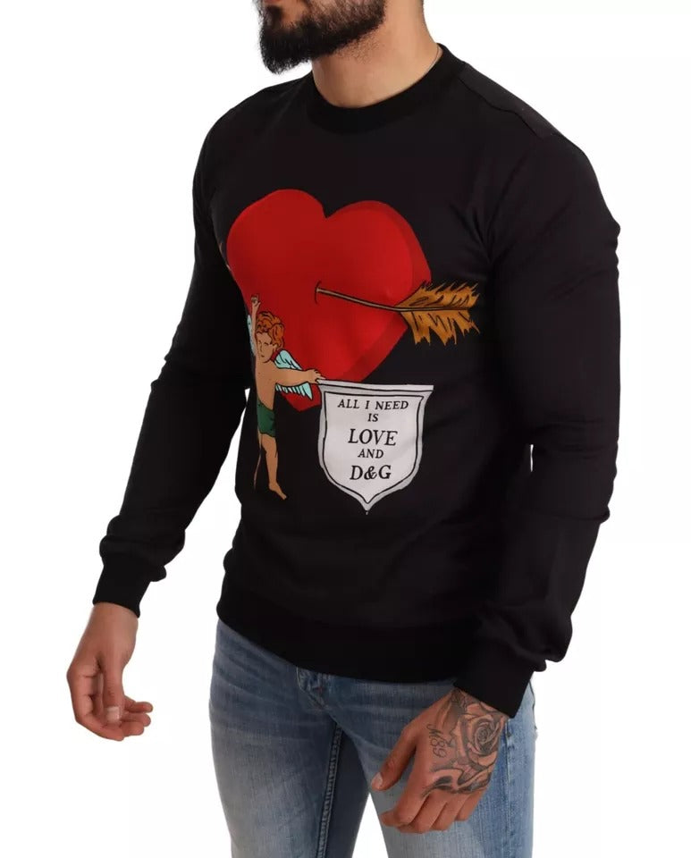 Dolce & Gabbana Schwarzer Amor Print Hoodie Sweatshirt Pullover