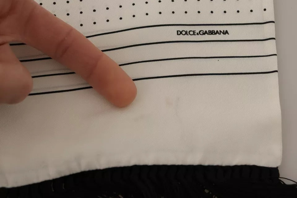 Dolce & Gabbana Weißes Polka Dots Muster Seidenfransen Wickelschal