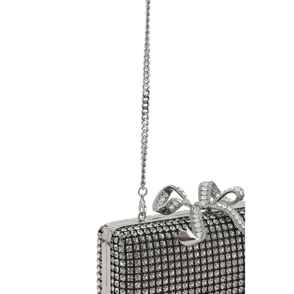 Self-Portrait Silberne Crystal Box Clutch Tasche