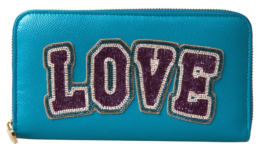 Dolce &amp; Gabbana Wallet Light Blue LOVE Leather Zip Around Continental