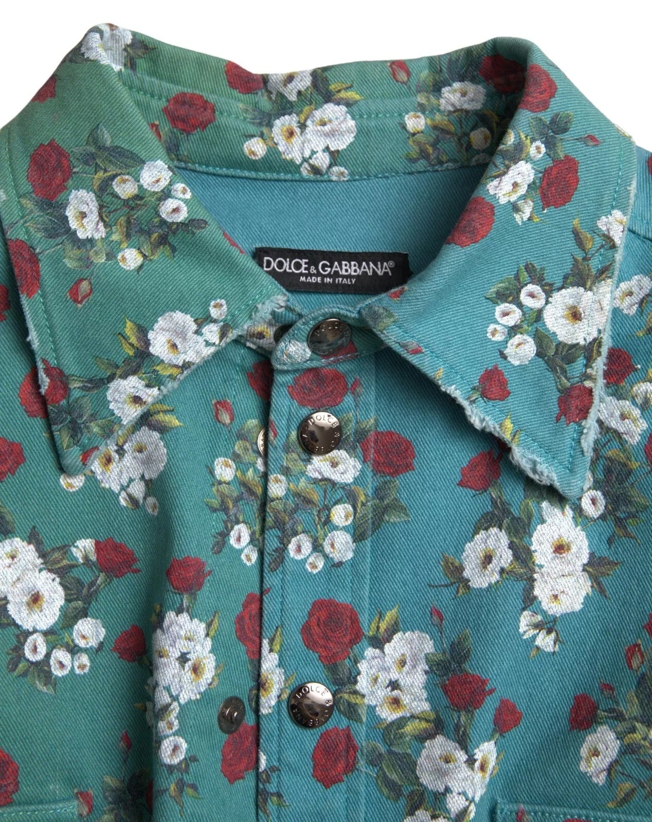 Dolce &amp; Gabbana Blue floral cotton shirt with denim button placket