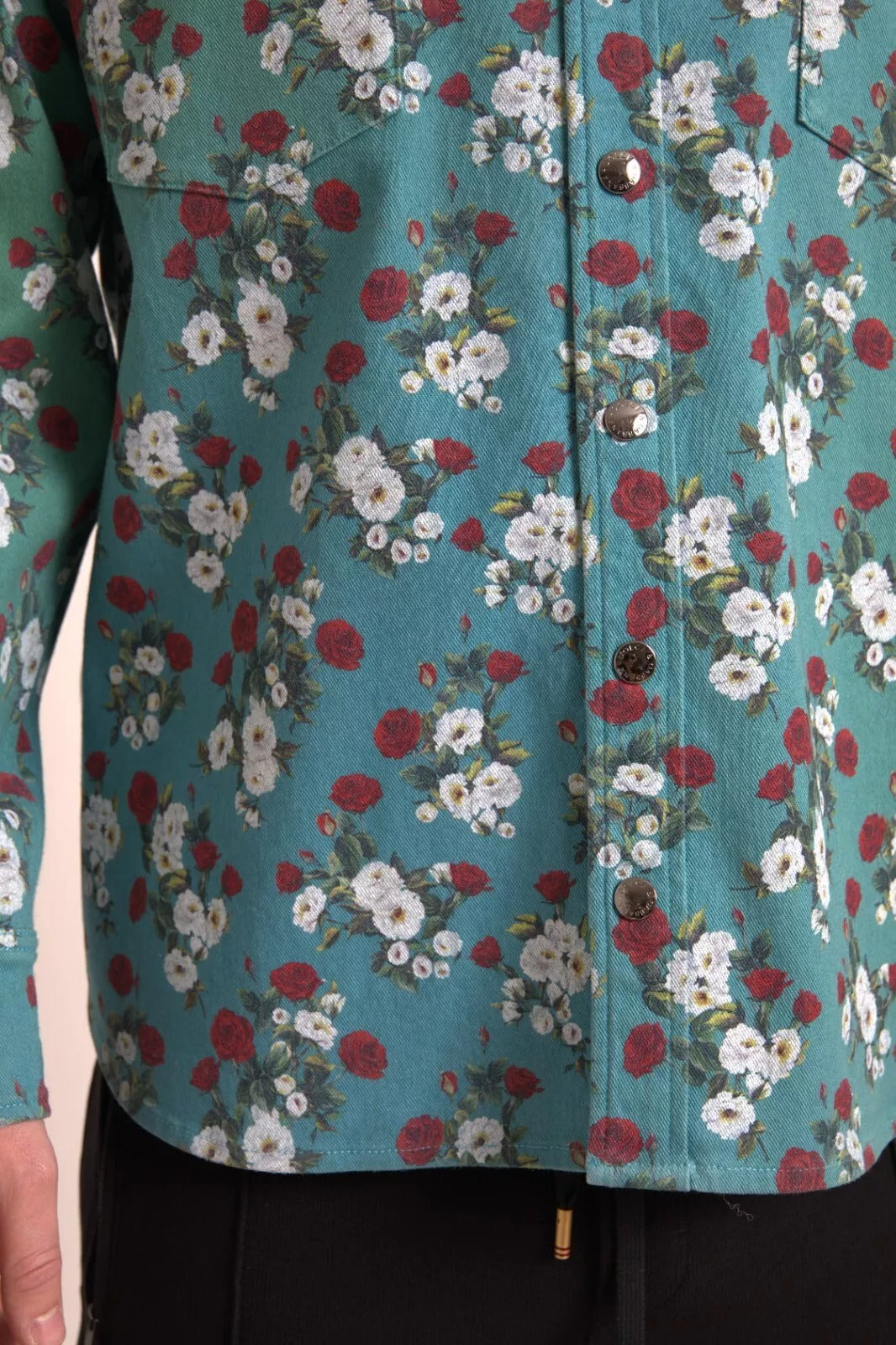 Dolce &amp; Gabbana Blue floral cotton shirt with denim button placket