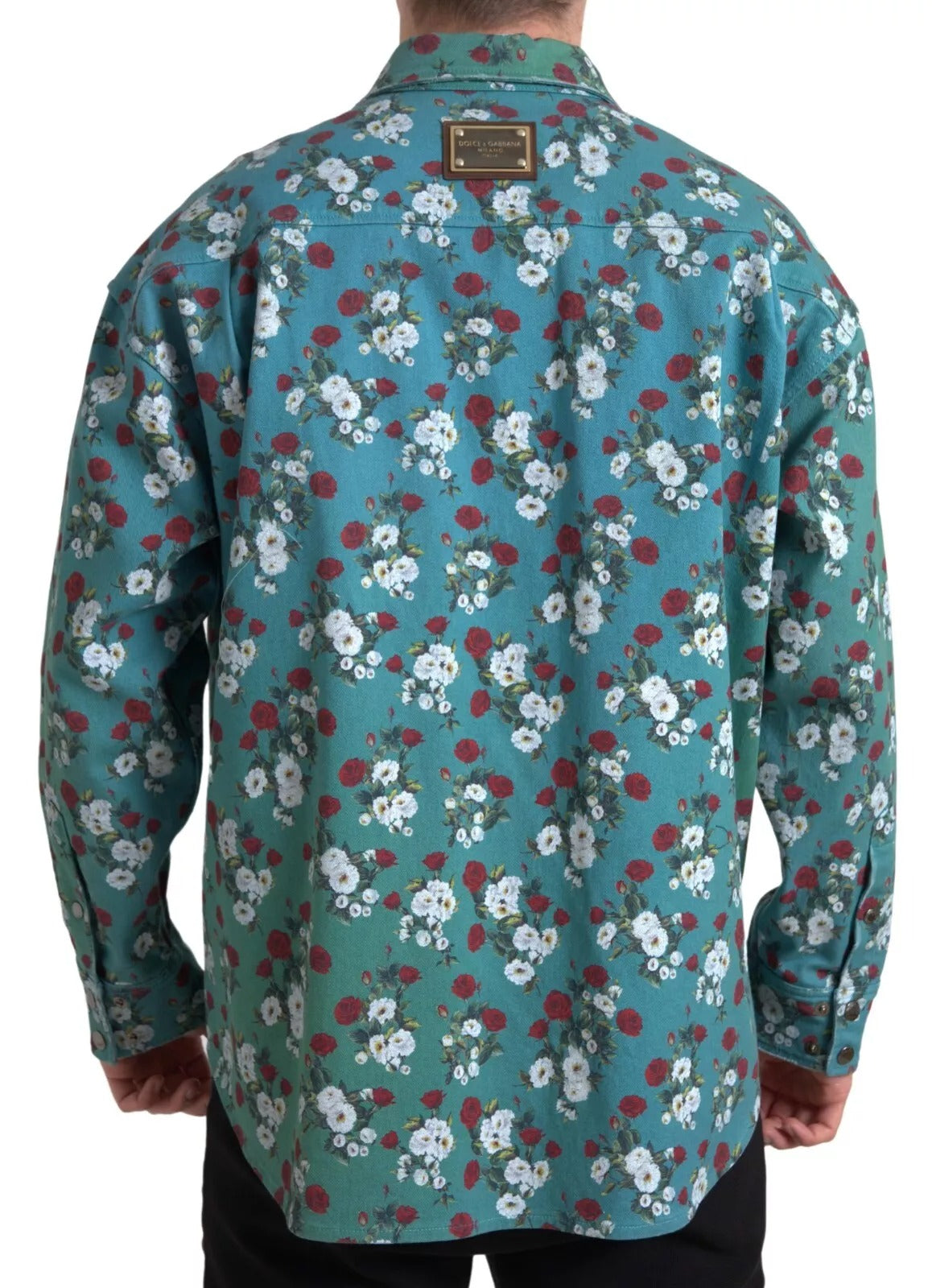 Dolce &amp; Gabbana Blue floral cotton shirt with denim button placket