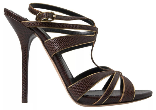 Dolce &amp; Gabbana Brown Ankle Strap Stiletto Heels Sandals Shoes