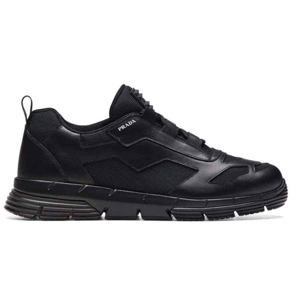 Prada Schwarzes Leder Di Kalbsleder Sneaker