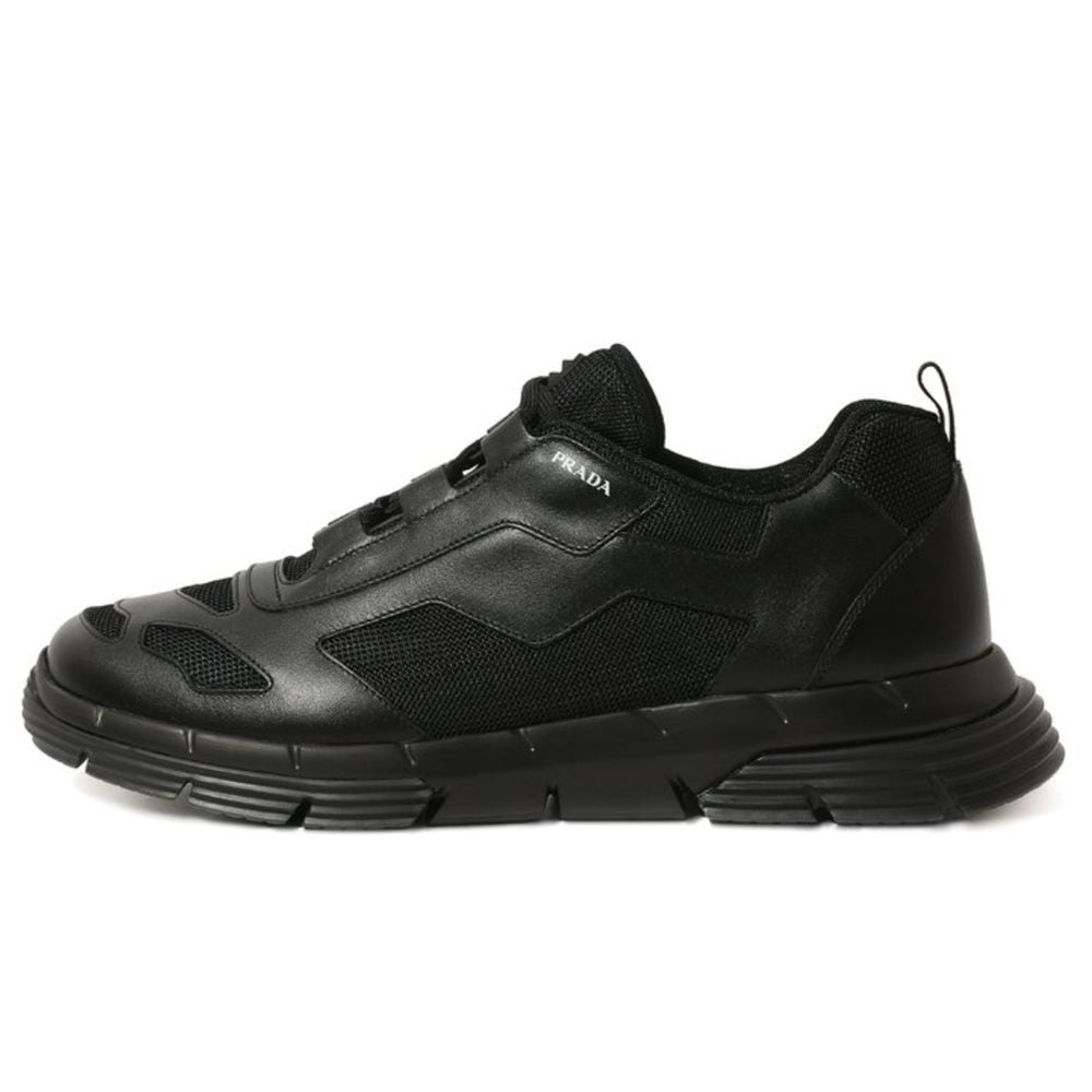 Prada Schwarzes Leder Di Kalbsleder Sneaker