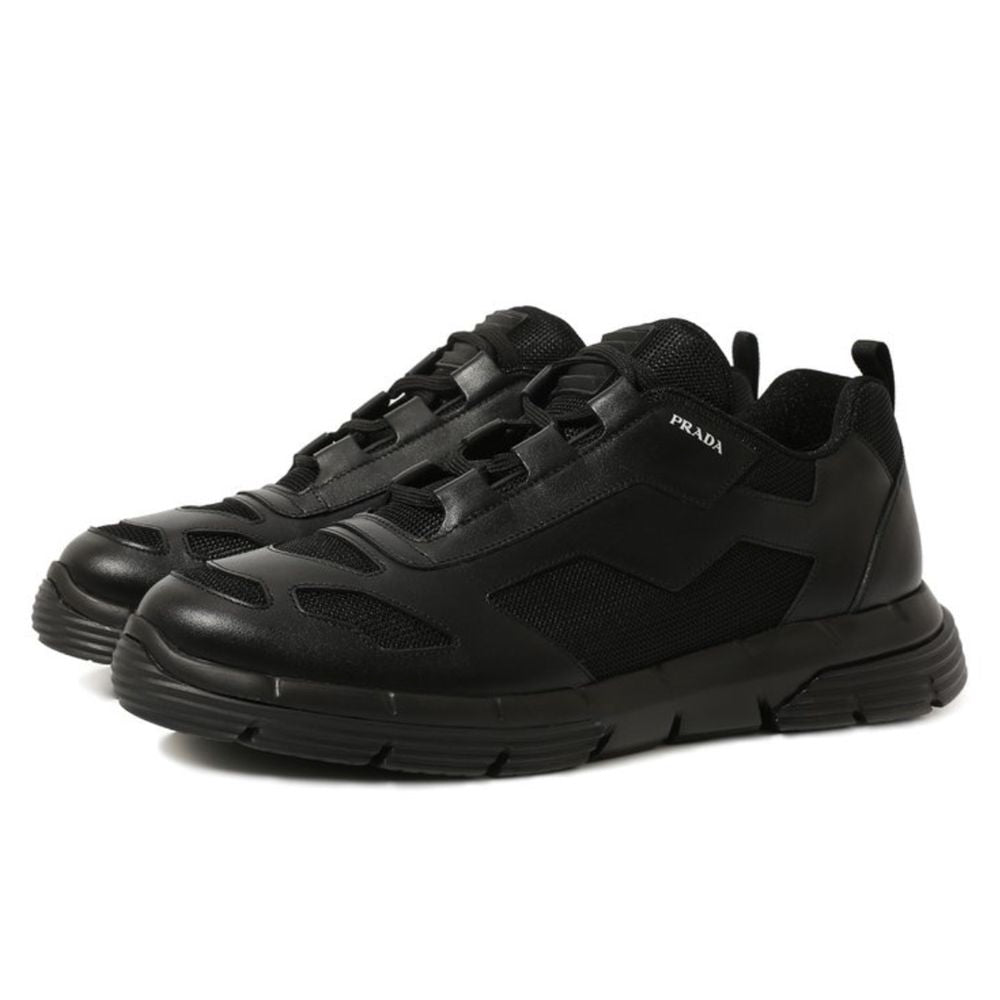 Prada Schwarzes Leder Di Kalbsleder Sneaker