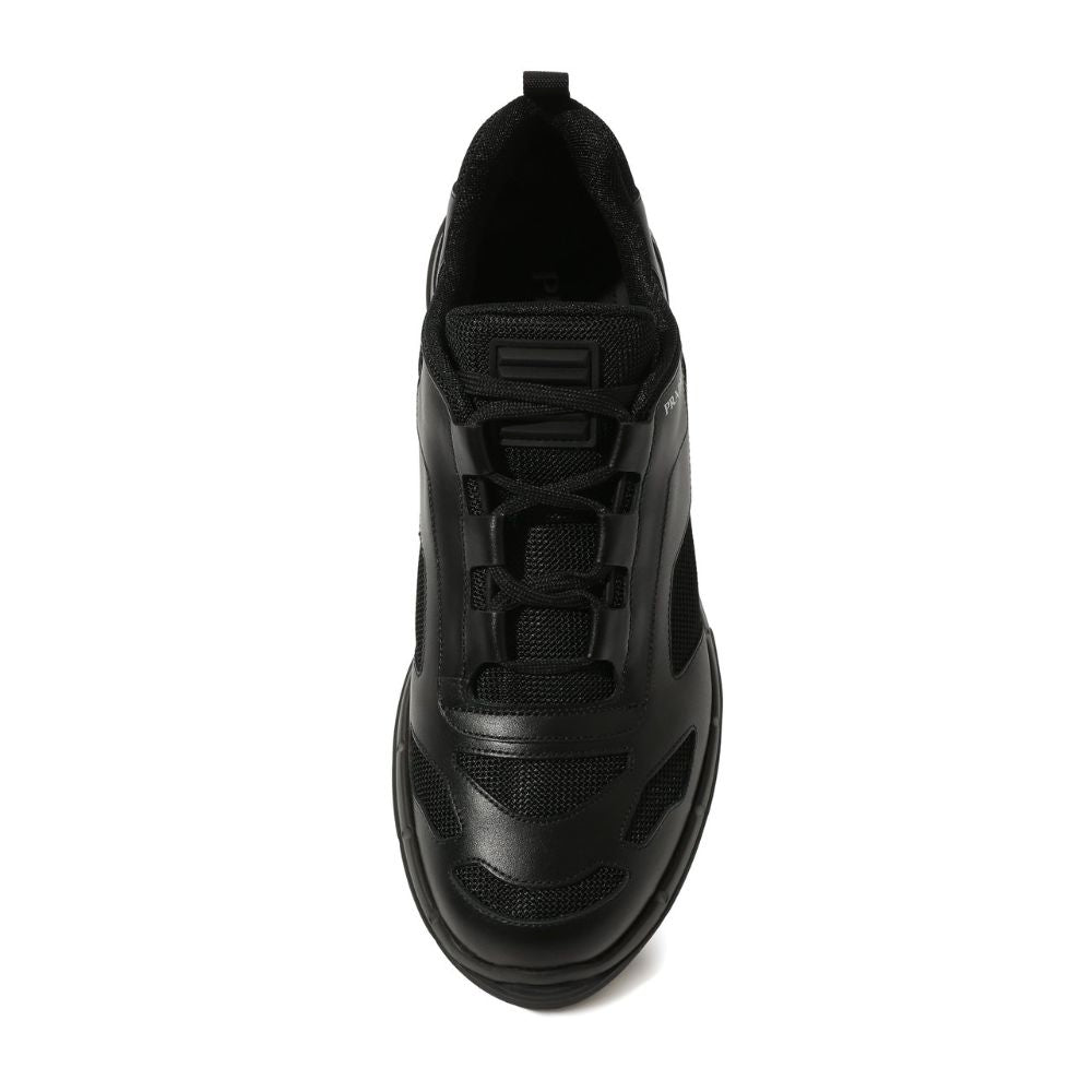 Prada Schwarzes Leder Di Kalbsleder Sneaker