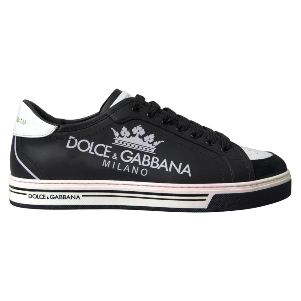 Dolce & Gabbana Schwarz Leder Crown Milano Turnschuhe Schuhe