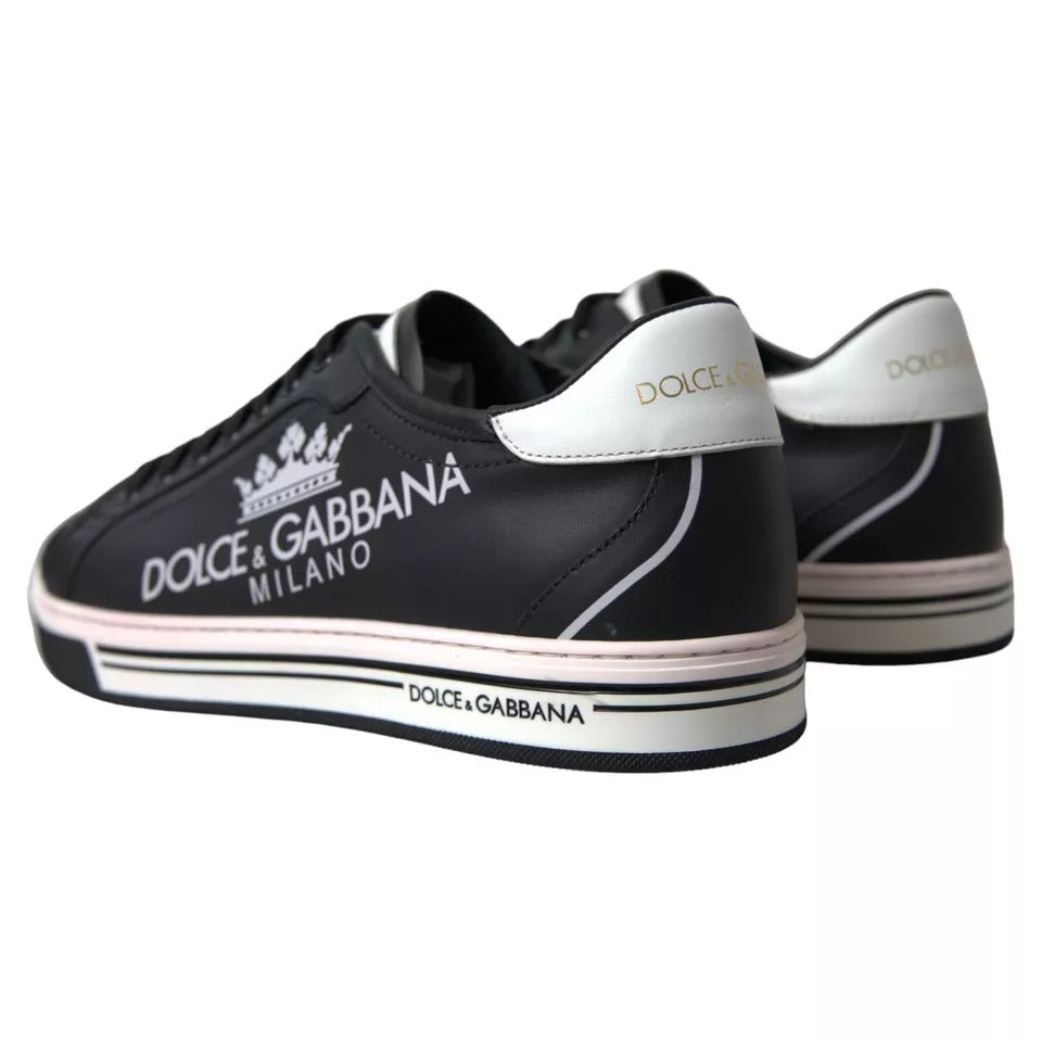 Dolce & Gabbana Schwarz Leder Crown Milano Turnschuhe Schuhe