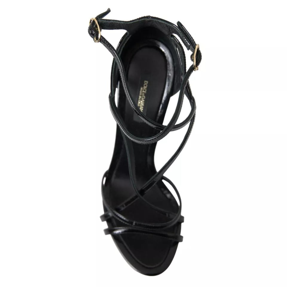 Dolce &amp; Gabbana Black Keira Leather Heels Sandals Shoes