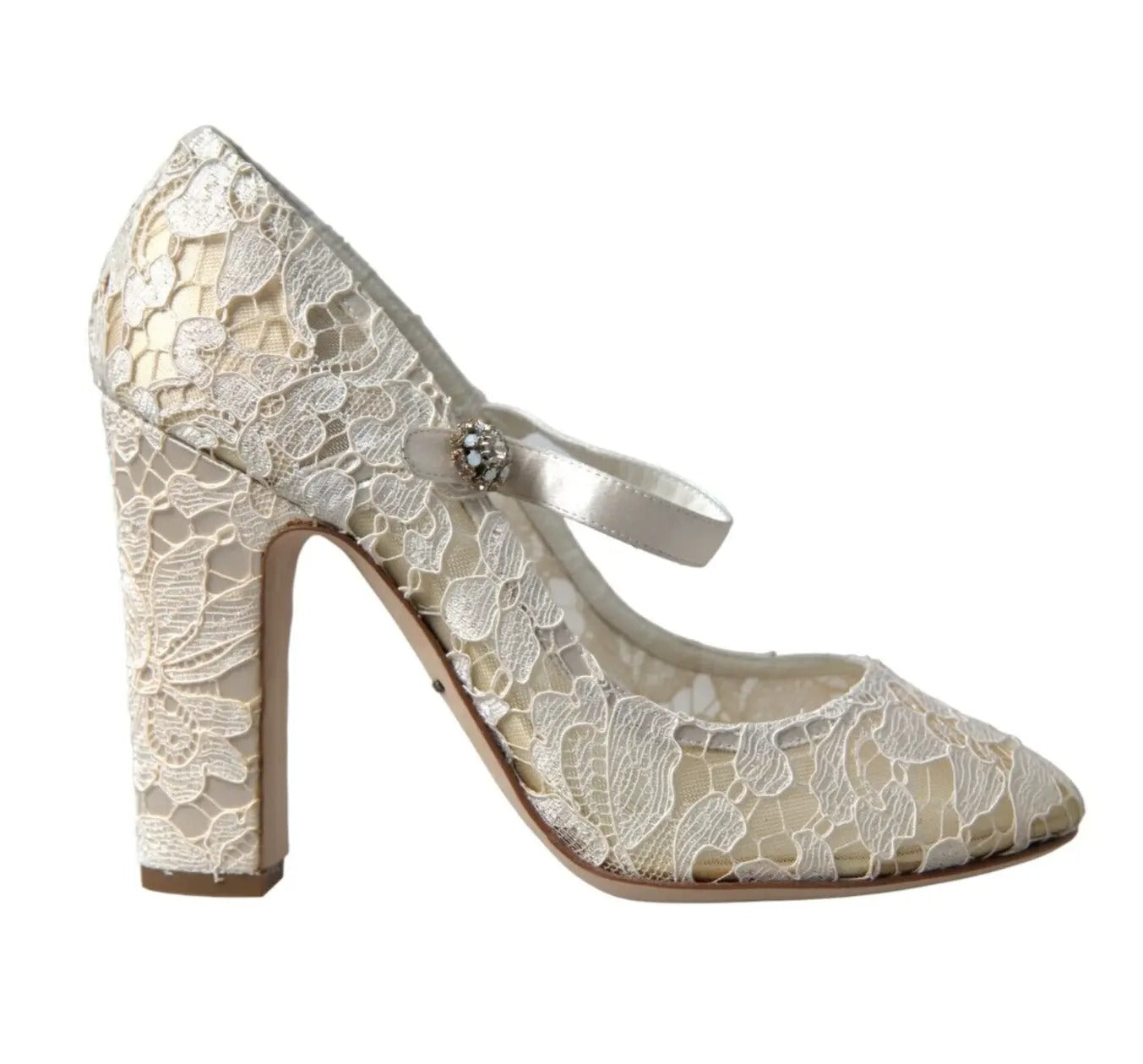 Dolce &amp; Gabbana White Lace Crystals Heels Sandals Shoes