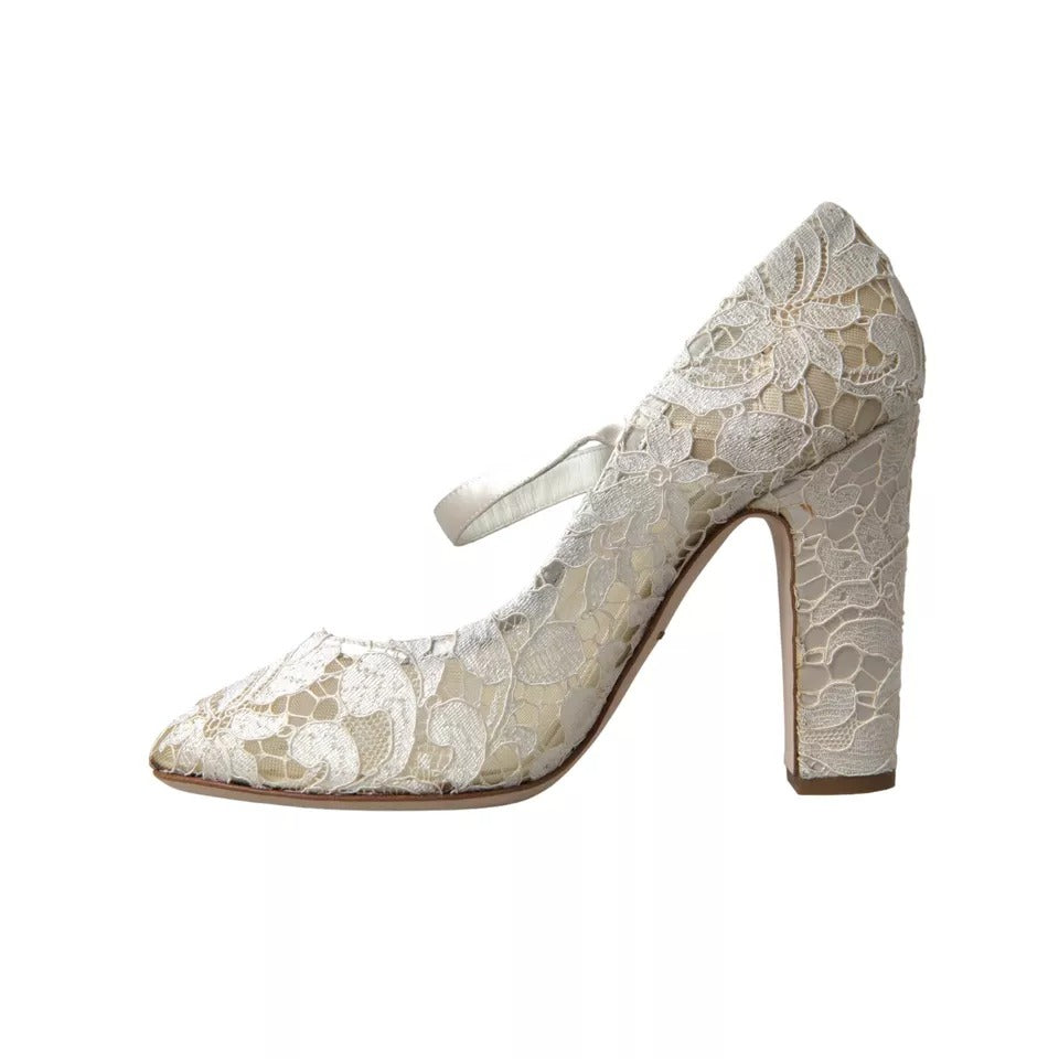 Dolce &amp; Gabbana White Lace Crystals Heels Sandals Shoes