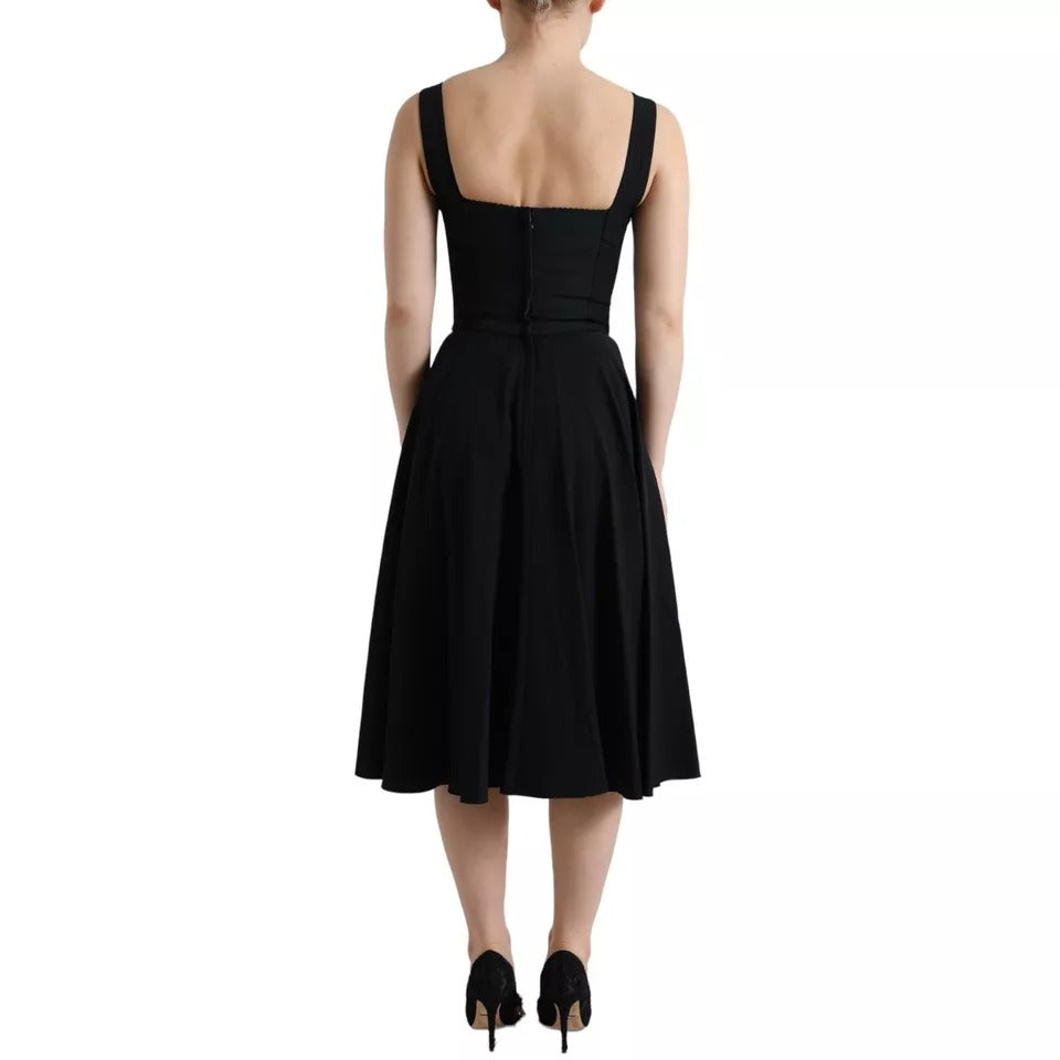 Dolce & Gabbana Black Sleeveless A-line Pleated Midi Dress