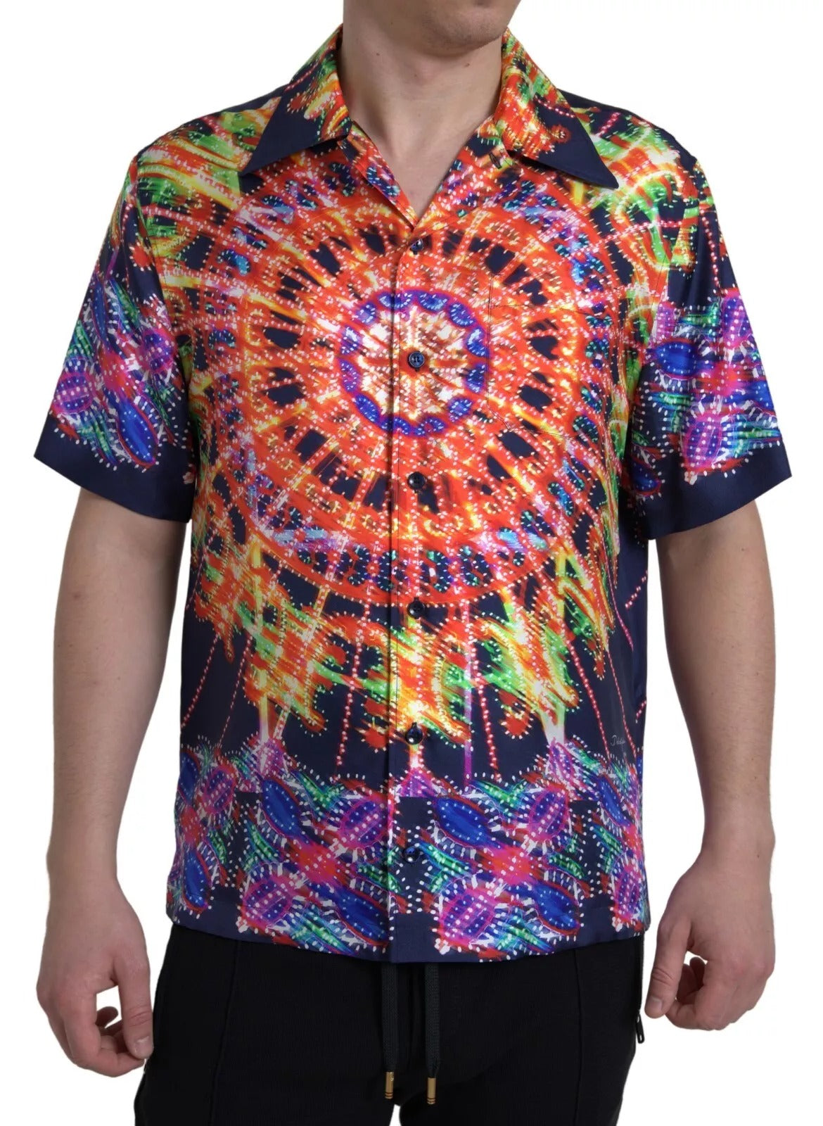 Dolce & Gabbana Multicolor Luminarie Print Men Silk Shirt