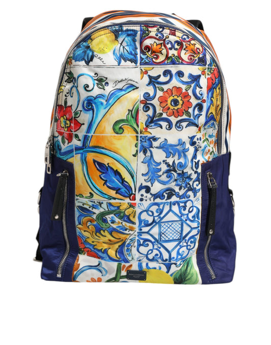 Dolce & Gabbana Multicolor Majolika Druck Nylon Schulrucksack Tasche