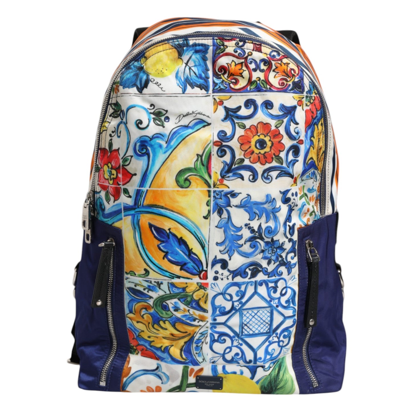 Dolce & Gabbana Multicolor Majolika Druck Nylon Schulrucksack Tasche