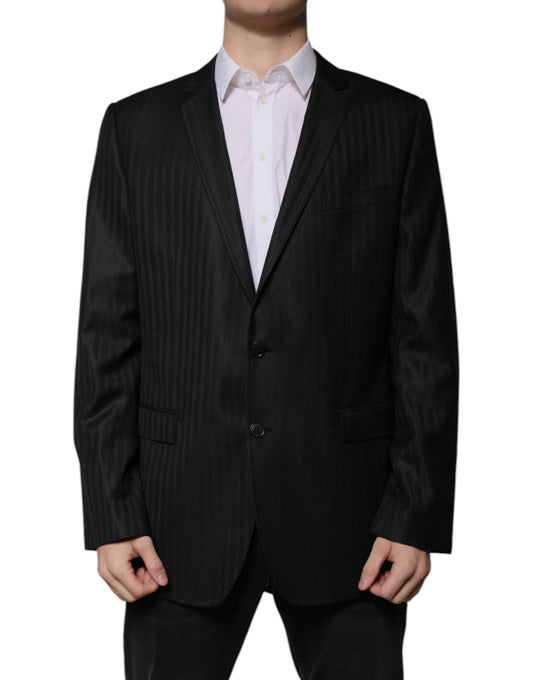 Dolce & Gabbana Dark Gray Stripe Wool Single Breasted Blazer