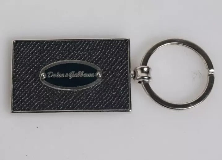 Dolce & Gabbana Schwarzes Leder Logo Metall Ring Schlüsselanhänger Schlüsselanhänger